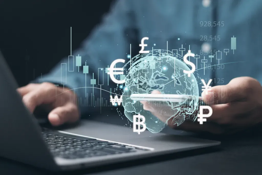 Wirtualna wymiana walut przedstawiona na grafice