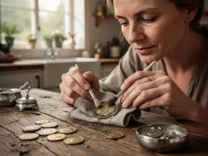 Mężczyzna trzymający w dłoniach banknoty liry tureckiej na tle tablicy z kursami walut.